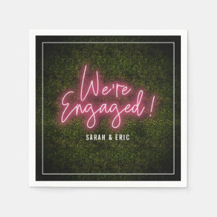 We're Engaged Pink Neon Engagement Party Napkin