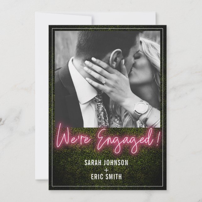 We're Engaged Pink Neon Photo Engagement Invitation (Front)