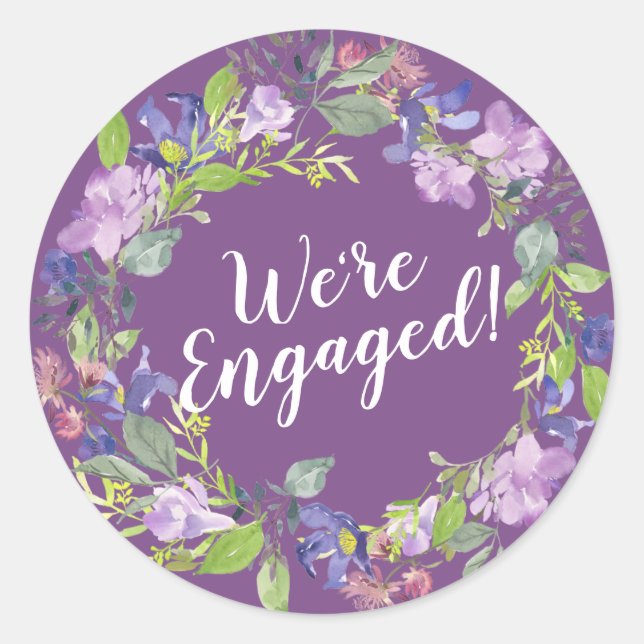 We're Engaged Purple Floral Envelope Seals (Front)
