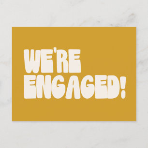 We're Engaged Retro Groovy Modern Yellow Budget Postcard