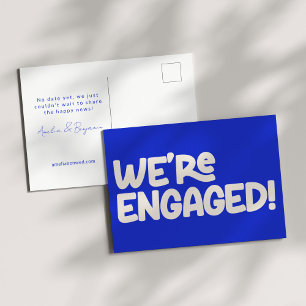 We're Engaged Retro Groovy Playful Unique Blue Postcard