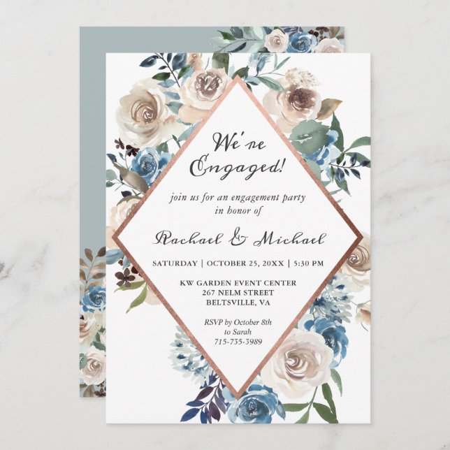 We're Engaged Rustic Boho Floral Engagement Party Invitation (Front/Back)