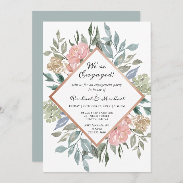 We're Engaged Rustic Floral Frame Engagement Party Invitation (Front/Back)