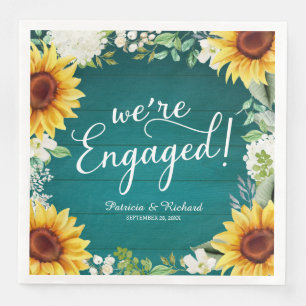 We're Engaged Rustic Sunflowers Engagement Party Napkin