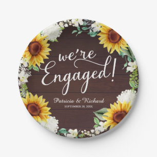 We're Engaged Rustic Sunflowers Engagement Party Paper Plate