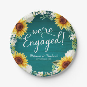 We're Engaged Rustic Sunflowers Engagement Party Paper Plate