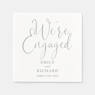 We're Engaged Sage Green Script Engagement Party  Napkin