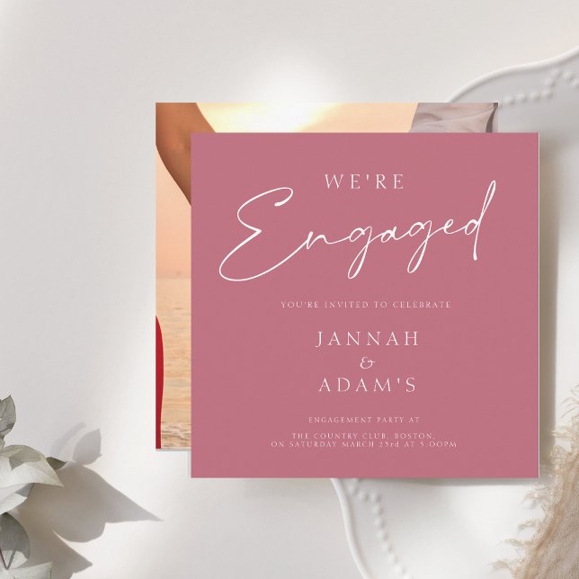 We're Engaged Simple Photo Magenta Pink Engagement Invitation (Creator Uploaded)