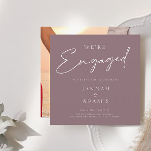 We're Engaged Simple Photo Plum Purple Engagement Invitation