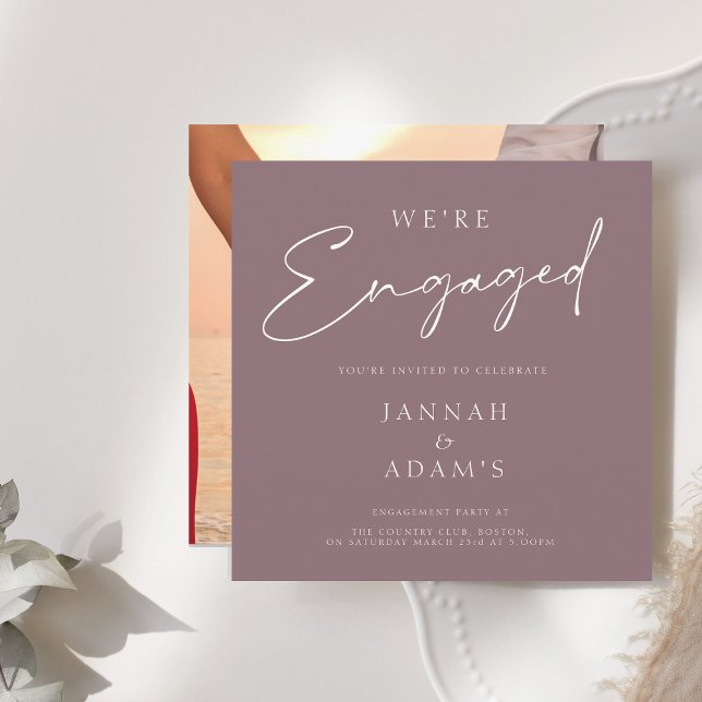 We're Engaged Simple Photo Plum Purple Engagement Invitation (Creator Uploaded)