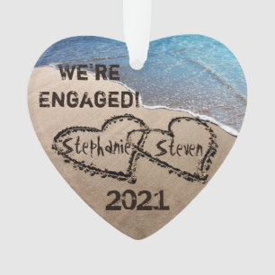 We're Engaged! Two Hearts In Sand Ornament
