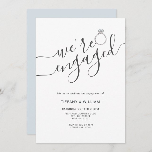 We're Engaged with couples photo engagement party  Invitation (Front/Back)