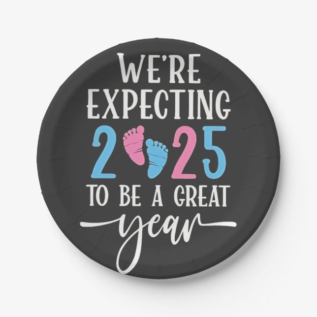 We're Expecting 2025 to Be a Great Year Couples Paper Plate (Front)