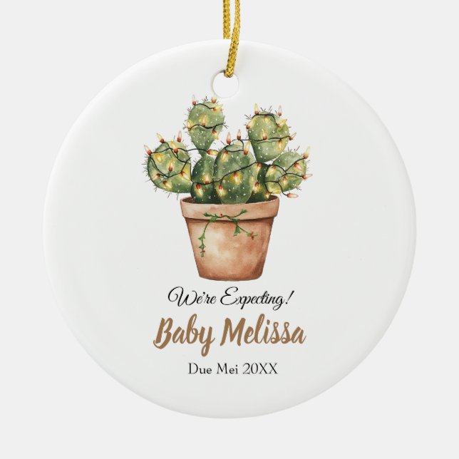 We're Expecting Baby Announcement Christmas Ceramic Ornament (Front)