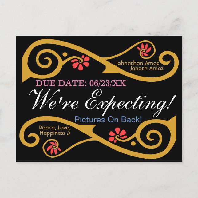 We're Expecting! Blooming Motifs Personalised Announcement Postcard (Front)