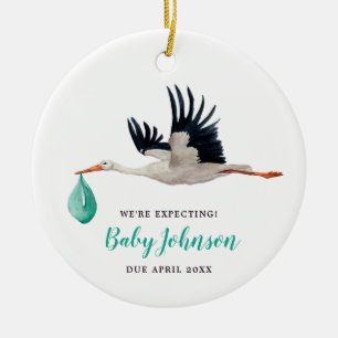 We're Expecting! Gender Neutral Stork Announcement Ceramic Ornament