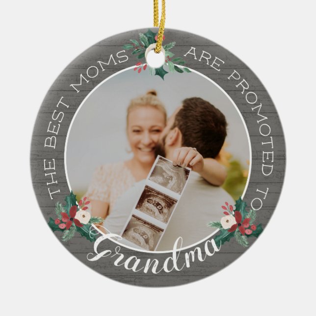 We're Expecting Holiday Announcement with Photo Ce Ceramic Ornament (Front)