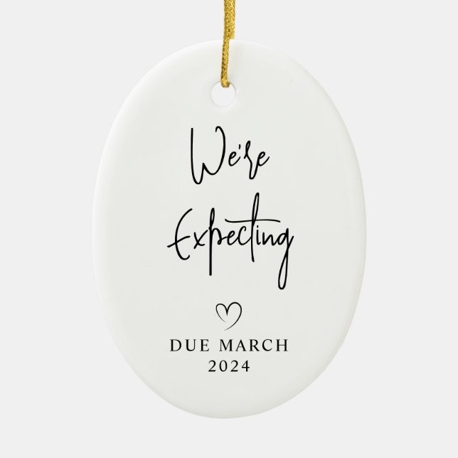 We're Expecting Parents Photo Baby Due 2024 Ceramic Ornament (Front)