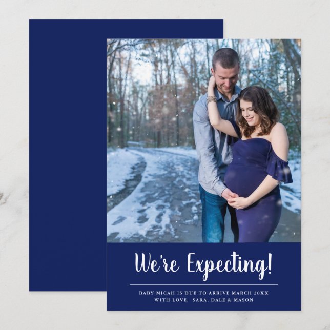 We're Expecting Photo Blue Pregnancy Announcement (Front/Back)