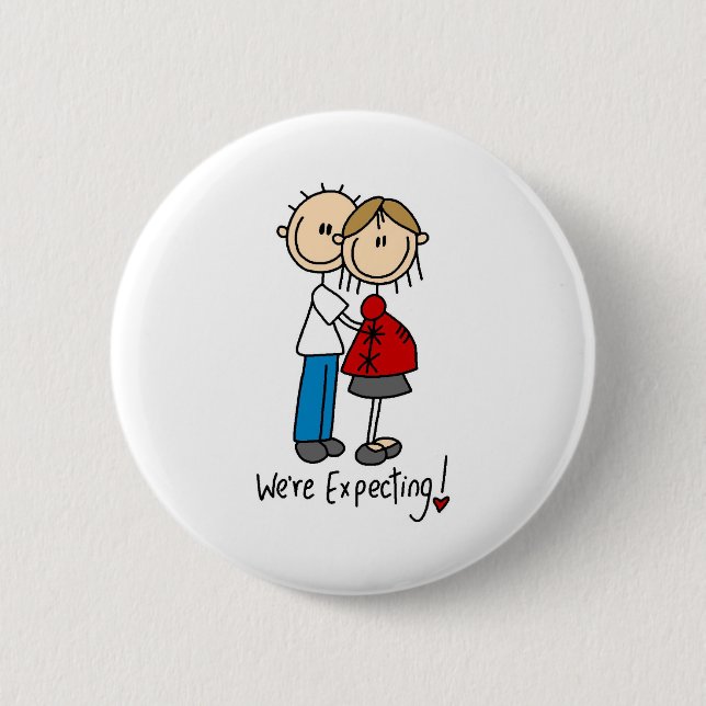 We're Expecting! Pregnant Stick Figure Button (Front)