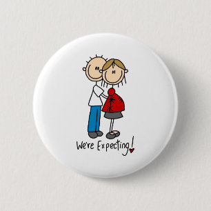 We're Expecting! Pregnant Stick Figure Button