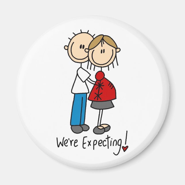 We're Expecting! Pregnant Stick Figure Magnet (Front)
