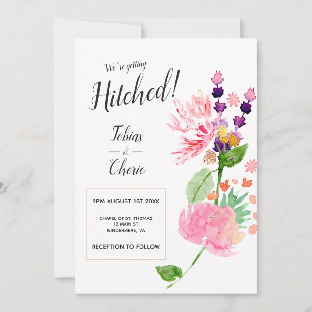 We're Getting Hitched Floral Wedding Invitation (Front)