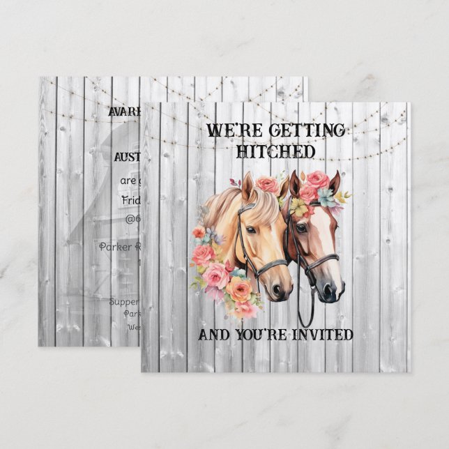 We're Getting Hitched Western Wedding Invitation (Front/Back)