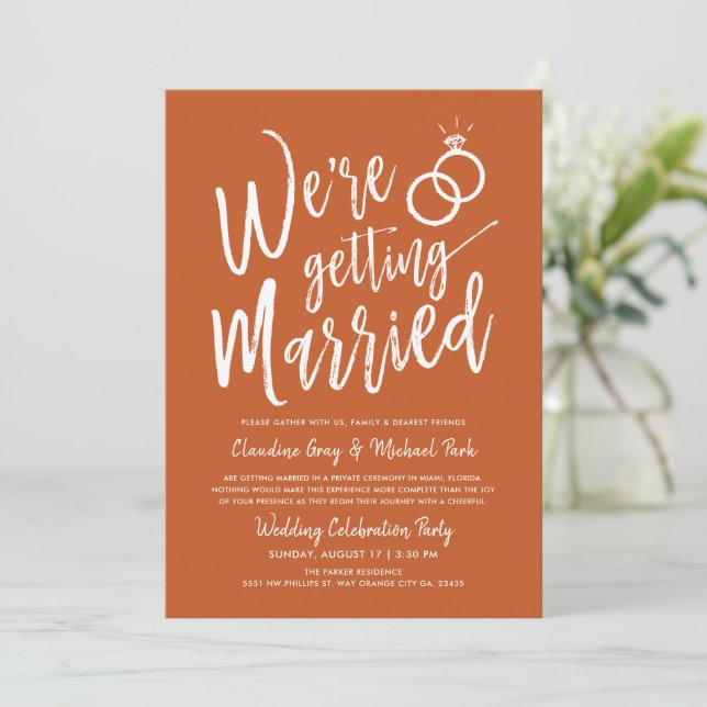 We're Getting Married Post-Wedding Terracotta Invitation (Standing Front)
