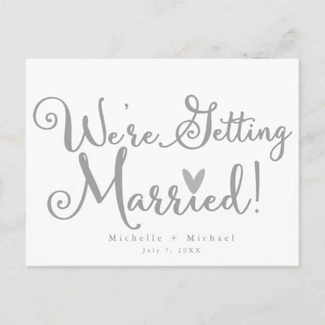 WE'RE GETTING MARRIED White & Grey Save the Date Announcement Postcard (Front)