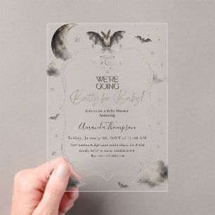 We're Going Batty for Baby Moon Bat Baby Shower Acrylic Invitations