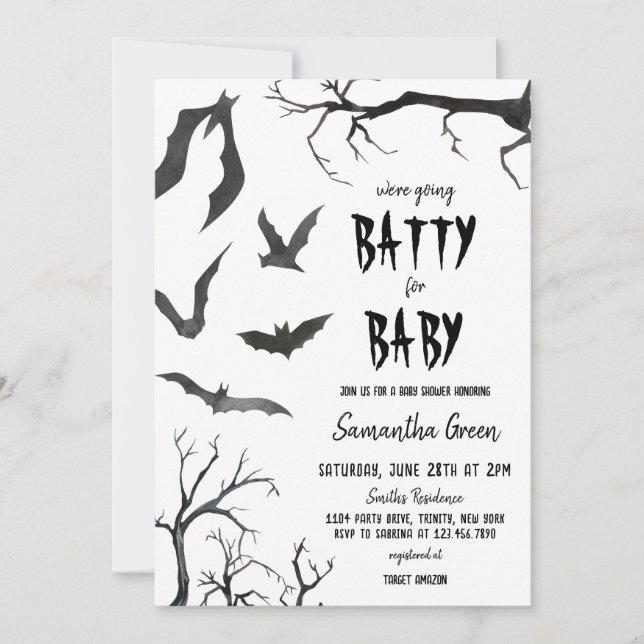 We're Going Batty for Baby Shower Invitation (Front)