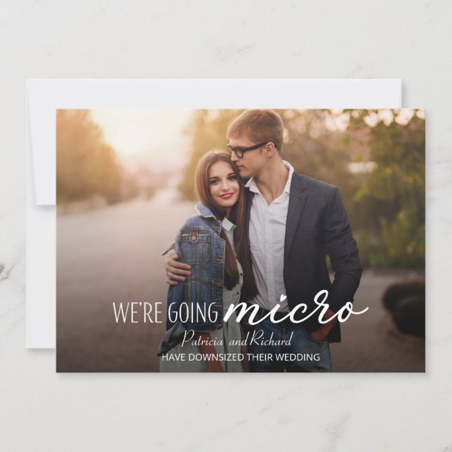 We're Going Micro Downsize Wedding Announcement (Front)