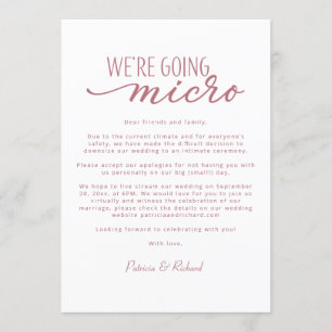 We're Going Micro Downsize Wedding Announcement