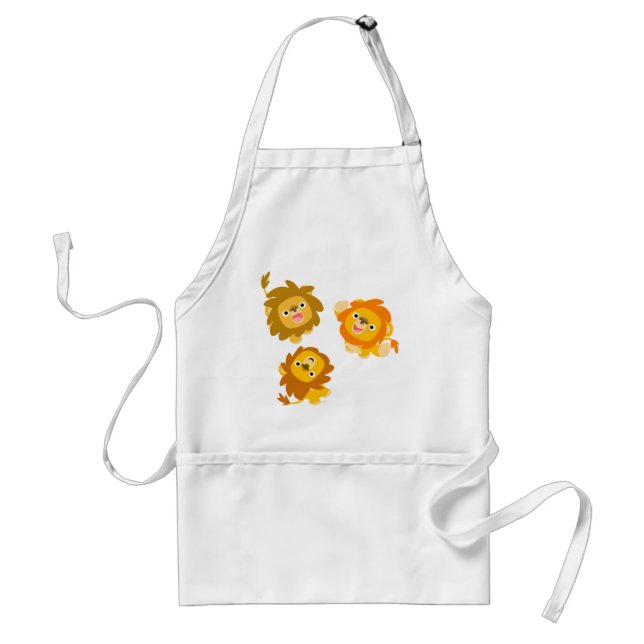 "We're Here!!" Cute Cartoon Lions Apron (Front)