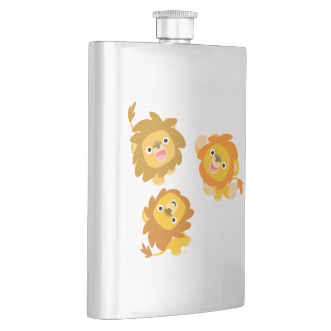 "We're Here!!" Cute Cartoon Lions Classic Flask (Right)