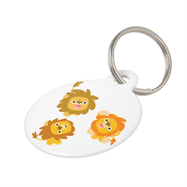 "We're Here!!" Cute Cartoon Lions Dog Tag (Side)