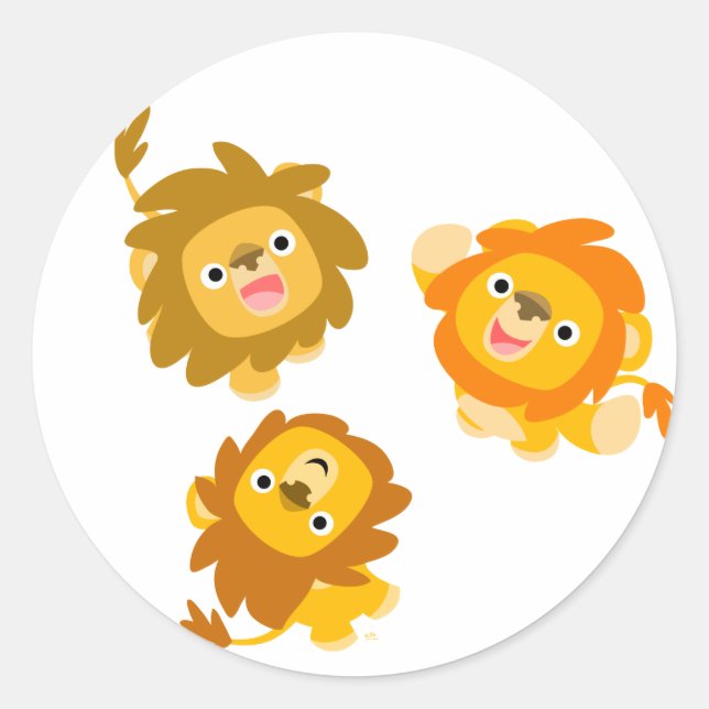 "We're Here!!" Cute Cartoon Lions Sticker (Front)