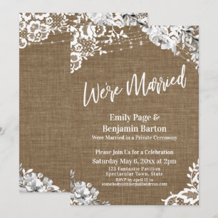 We're Married Country Burlap Lace Lights Floral Invitation