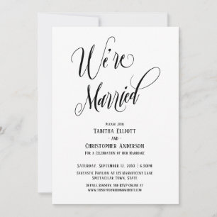 We're Married Elaborate Script, Black and White Invitation