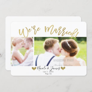 We're Married Gold Modern Photo Wedding Engagement Invitation