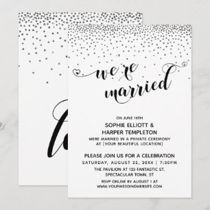 We're Married Hearts Script Silver Confetti Party Invitation