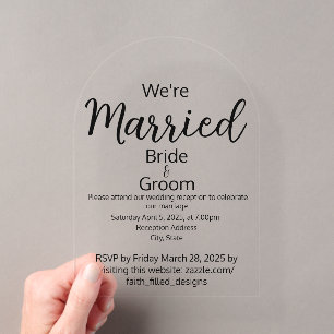 We're Married Minimalist Simple Wedding Reception Acrylic Invitations