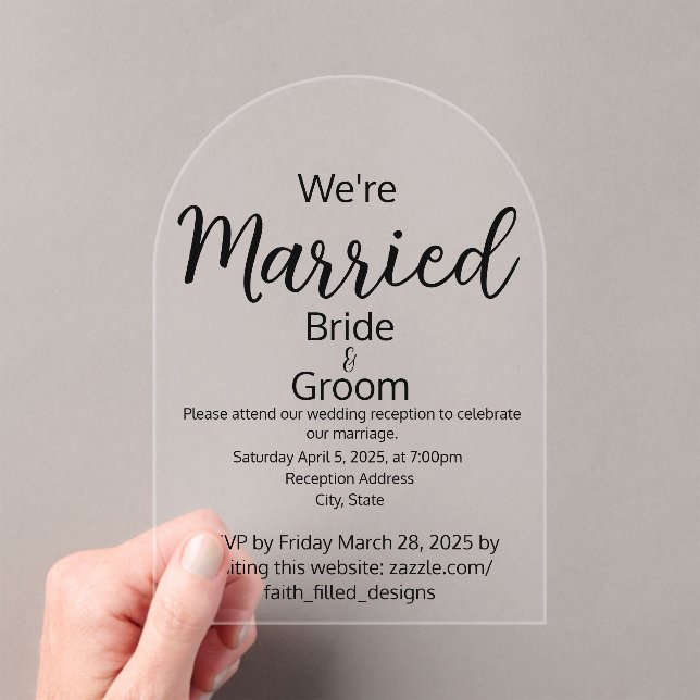We're Married Minimalist Simple Wedding Reception Acrylic Invitations (Insitu (Handheld))