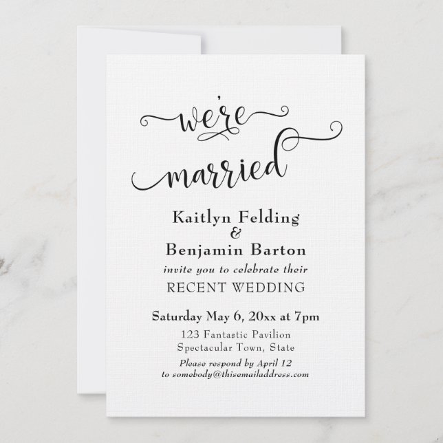 We're Married Typography Wedding Reception Only Invitation (Front)