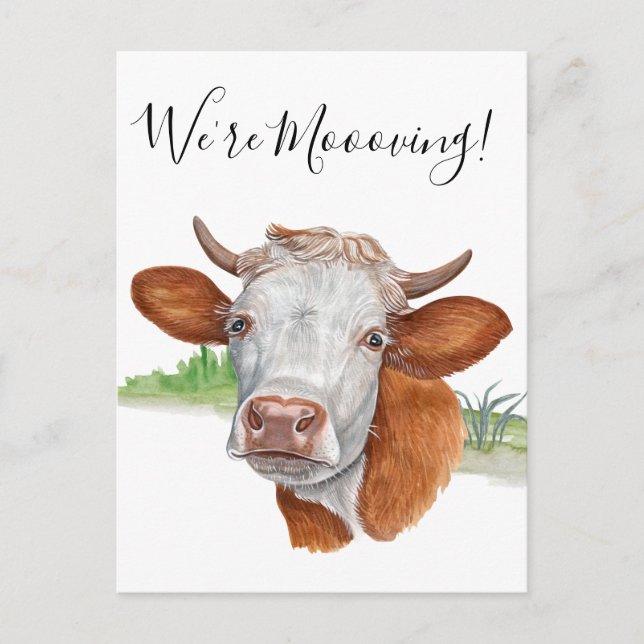  We're Mooving Moving Announcement Cow Watercolor Postcard (Front)