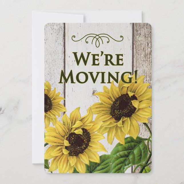 We're Moving Announcement-Retro Sunflowers Announcement (Front)