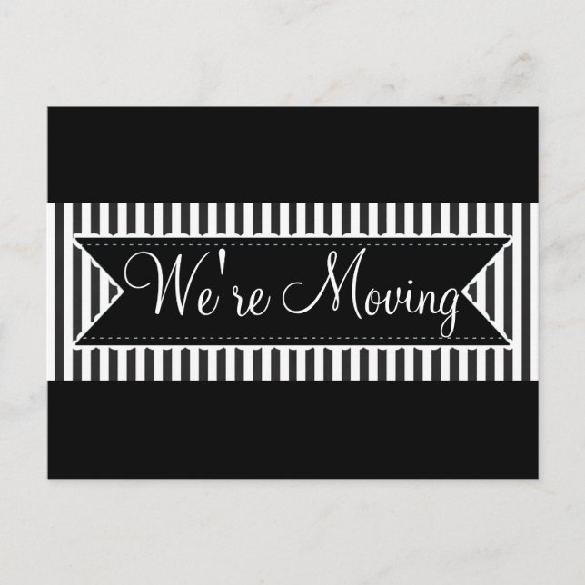 We're Moving Black Striped Notification Postcards (Front)