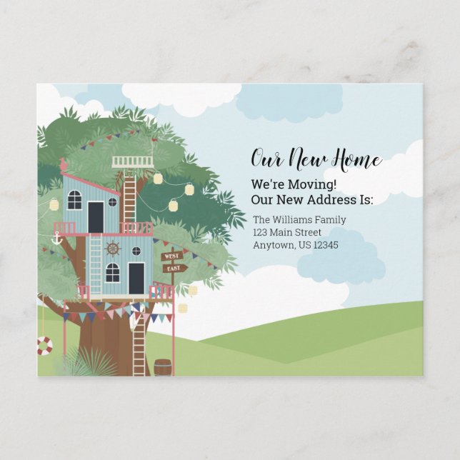 We're Moving Our New Home Treehouse Address Change Postcard (Front)