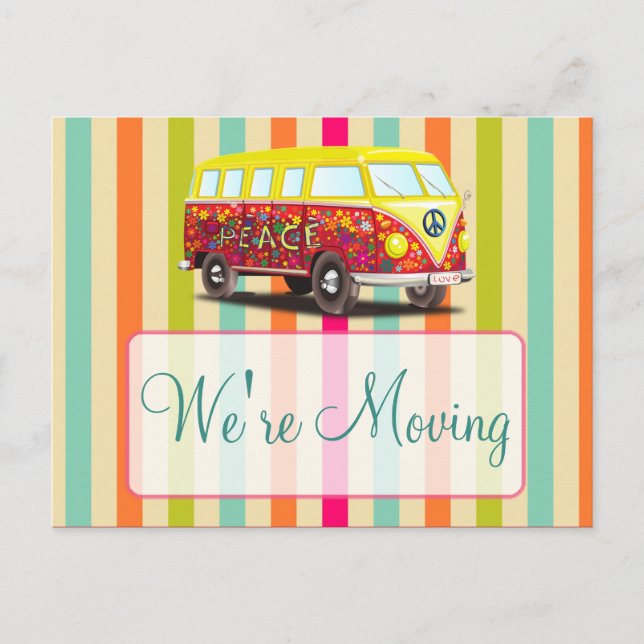 We're Moving Retro Bus Notification Postcards (Front)